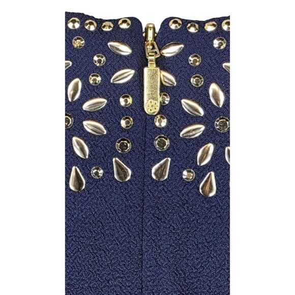 Trina Turk Shiraz Womens Shift Dress NWT Navy Blue Sz 6 Embellished Long Sleeve - Picture 13 of 16